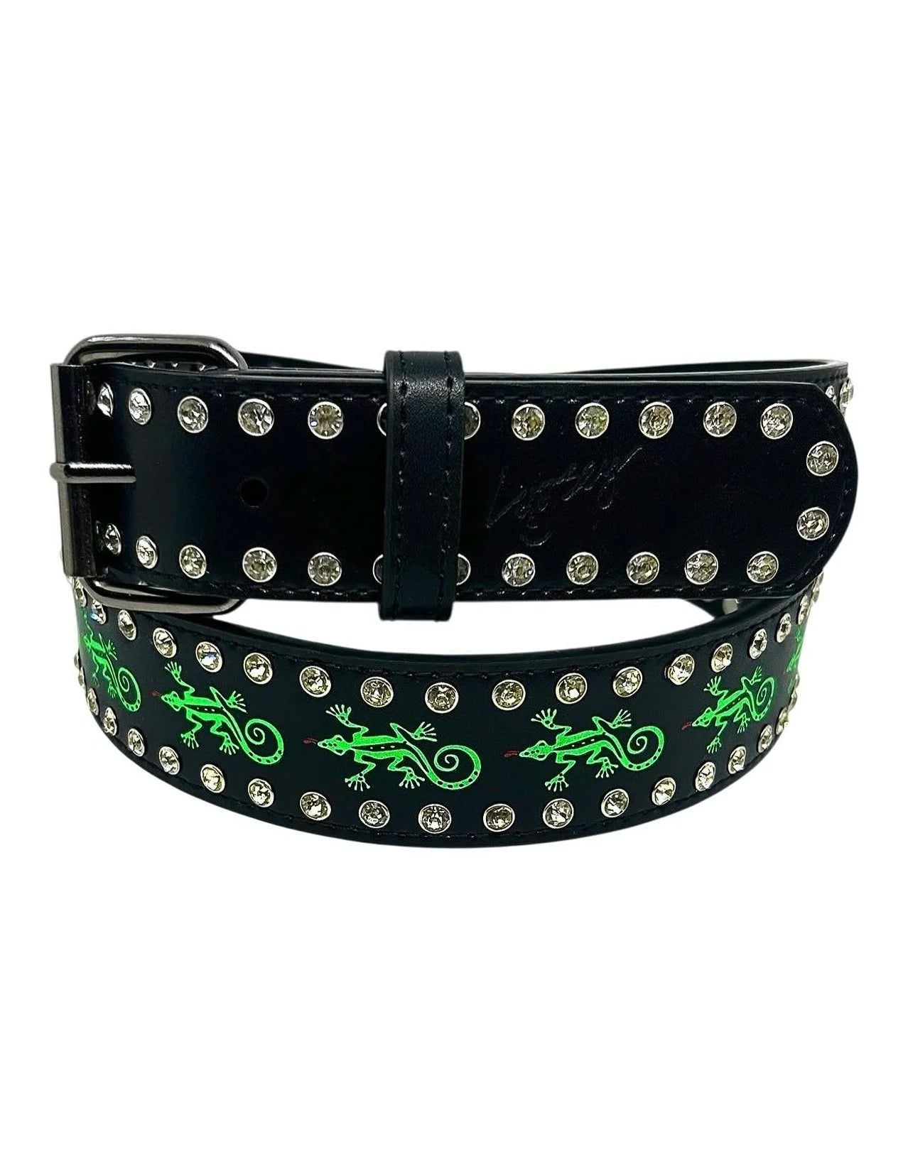 Gecko Rhinestone Belt, Black